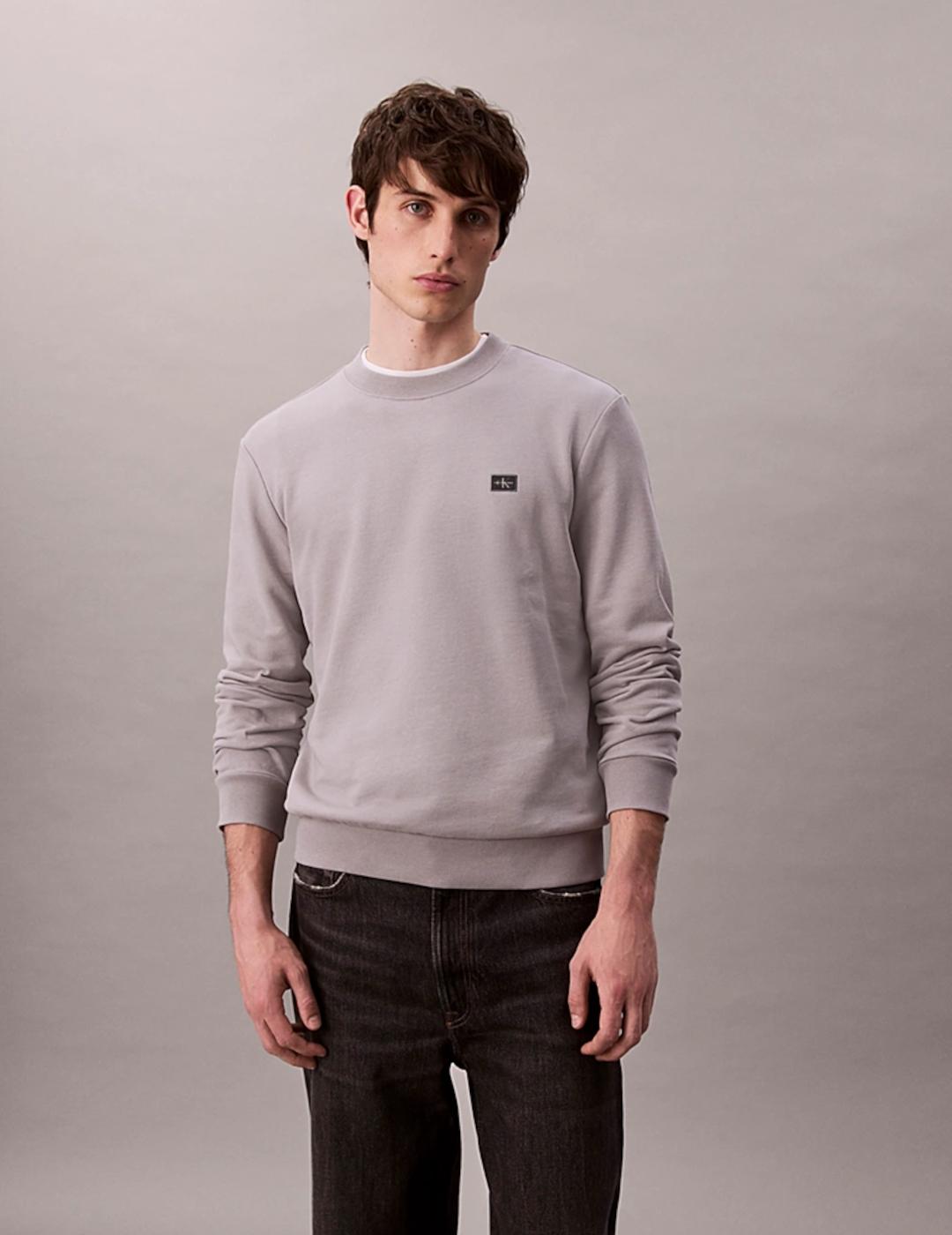 CALVIN KLEIN SUDADERA GRIS TERRY BADGE