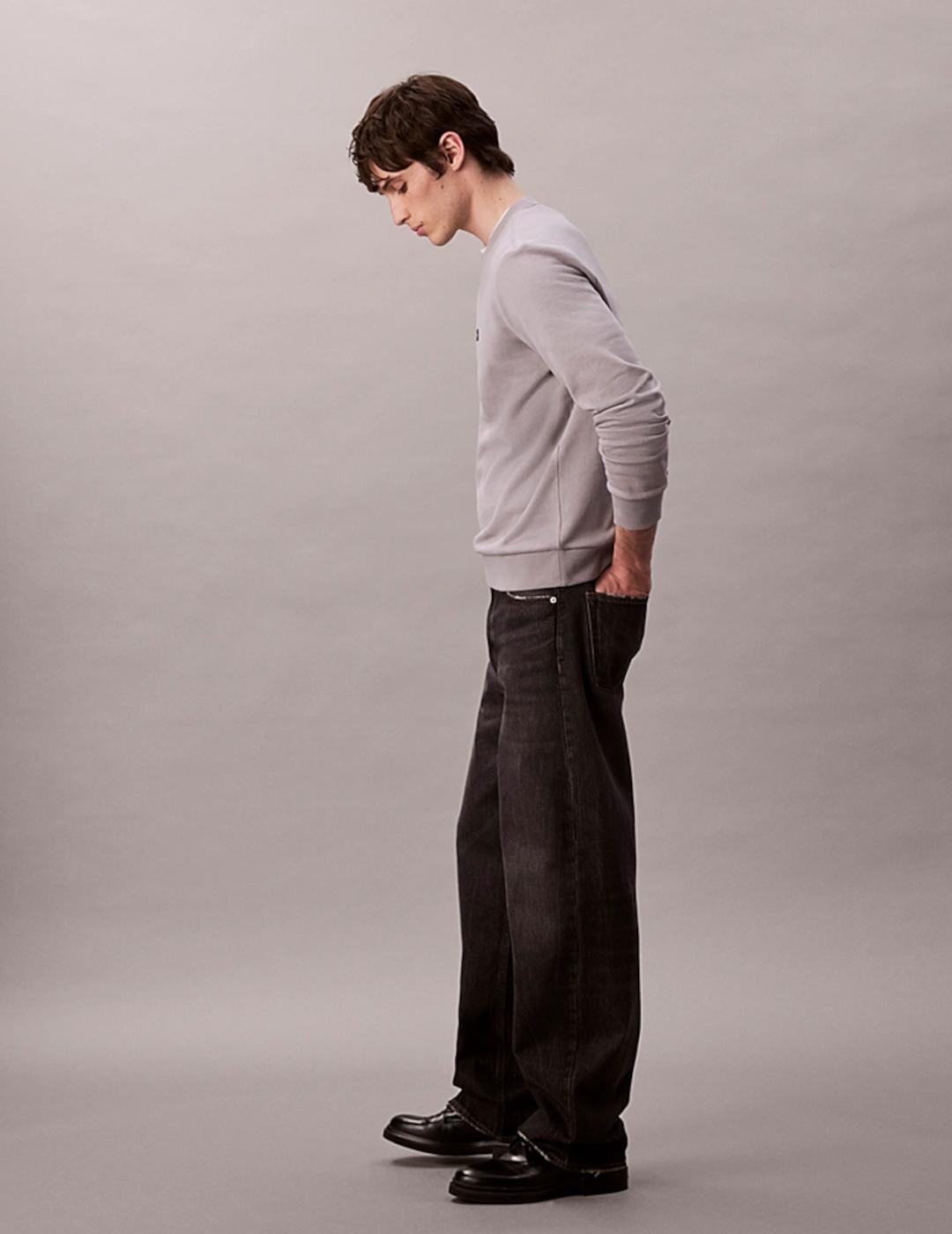 CALVIN KLEIN SUDADERA GRIS TERRY BADGE