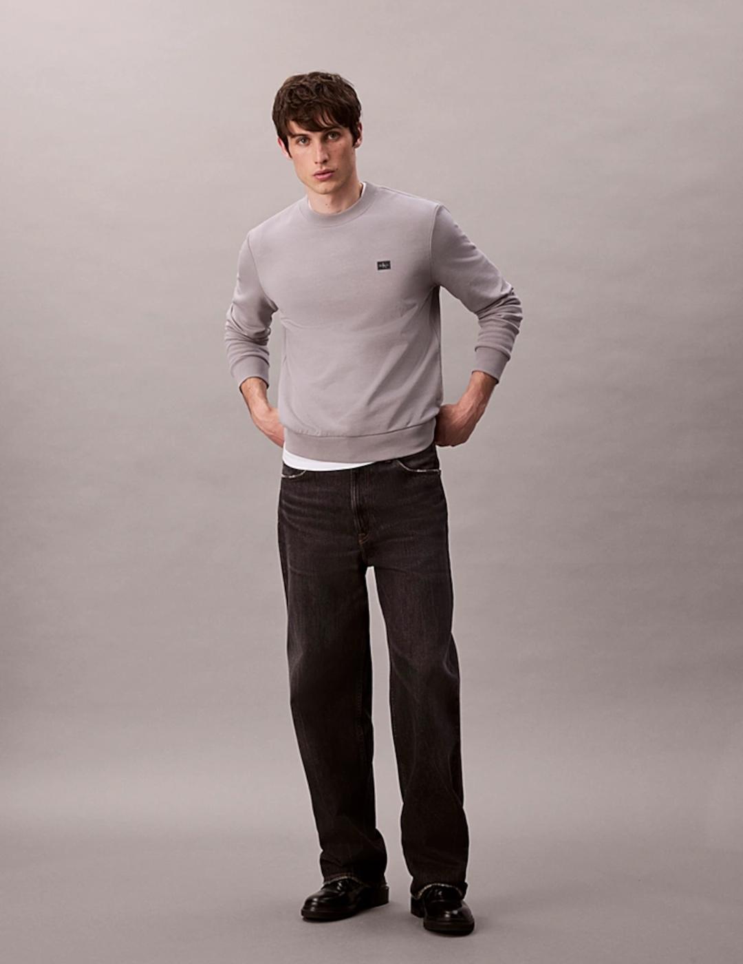 CALVIN KLEIN SUDADERA GRIS TERRY BADGE