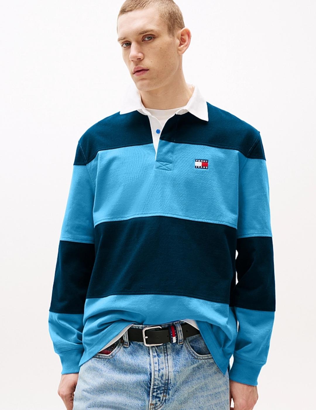 TOMMY POLO M/L AZUL NEGRO COLORBLO