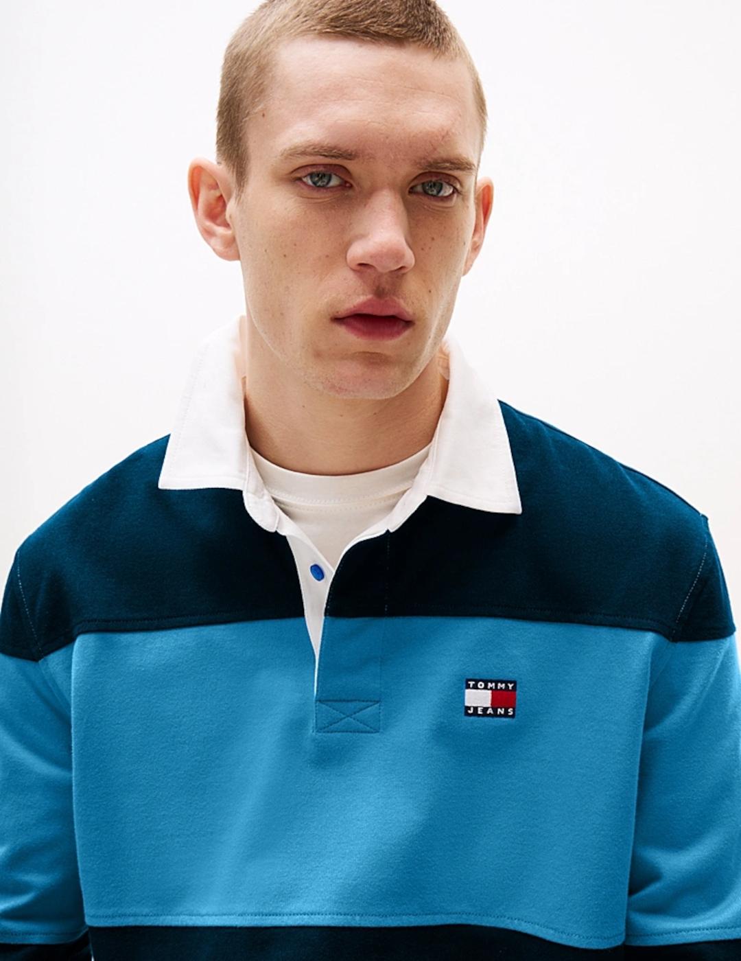 TOMMY POLO M/L AZUL NEGRO COLORBLO