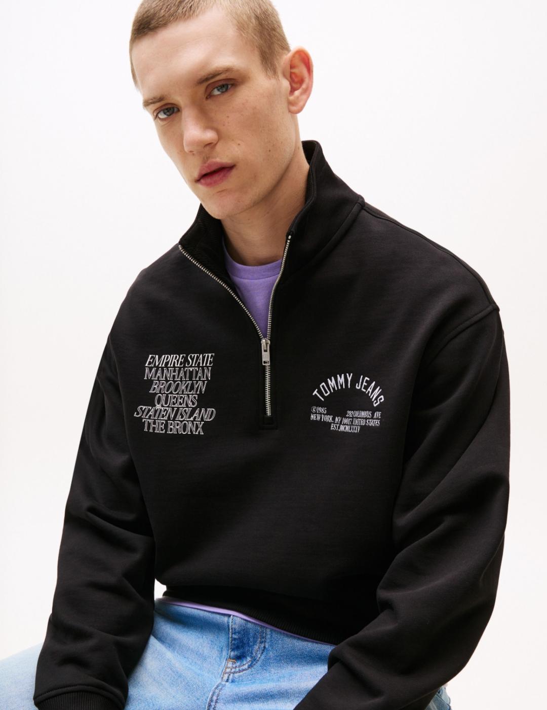 TOMMY SUDADERA 1/4 ZIP NEGRA BOROUGHS