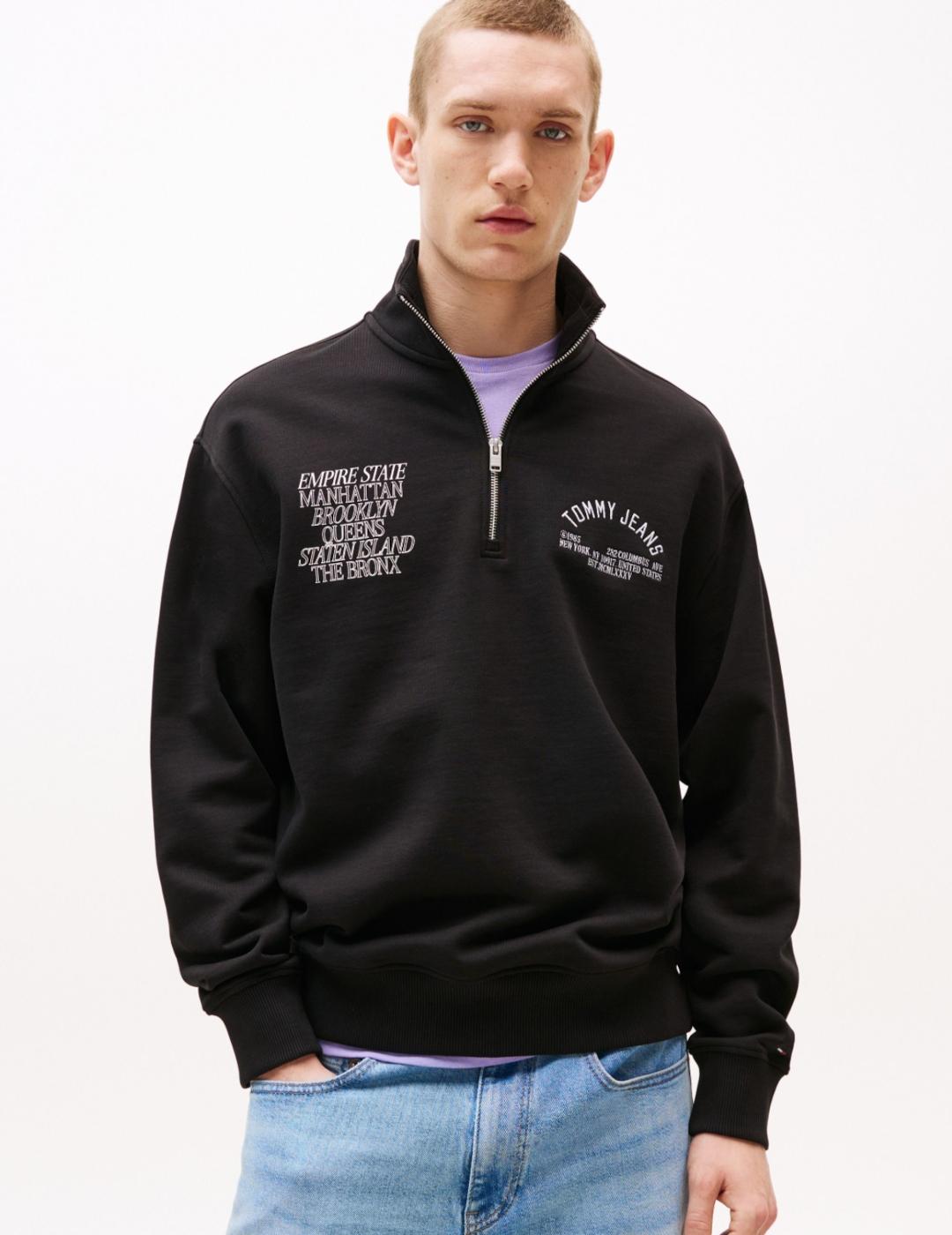 TOMMY SUDADERA 1/4 ZIP NEGRA BOROUGHS