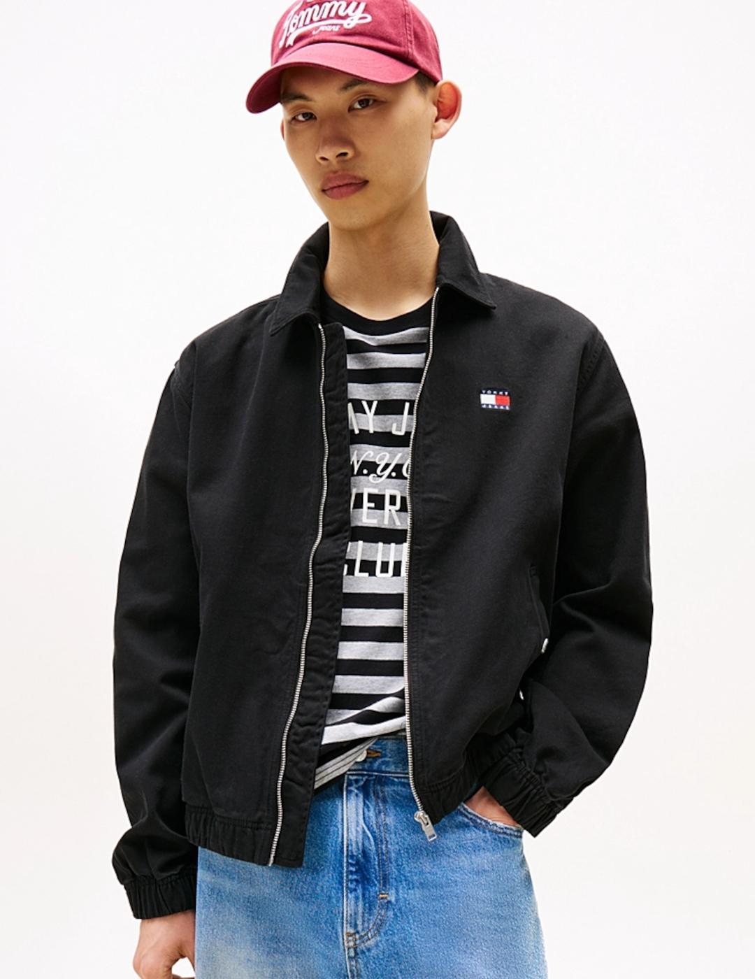 TOMMY CHAQUETA NEGRA ZIP FLAG ESSENTIAL