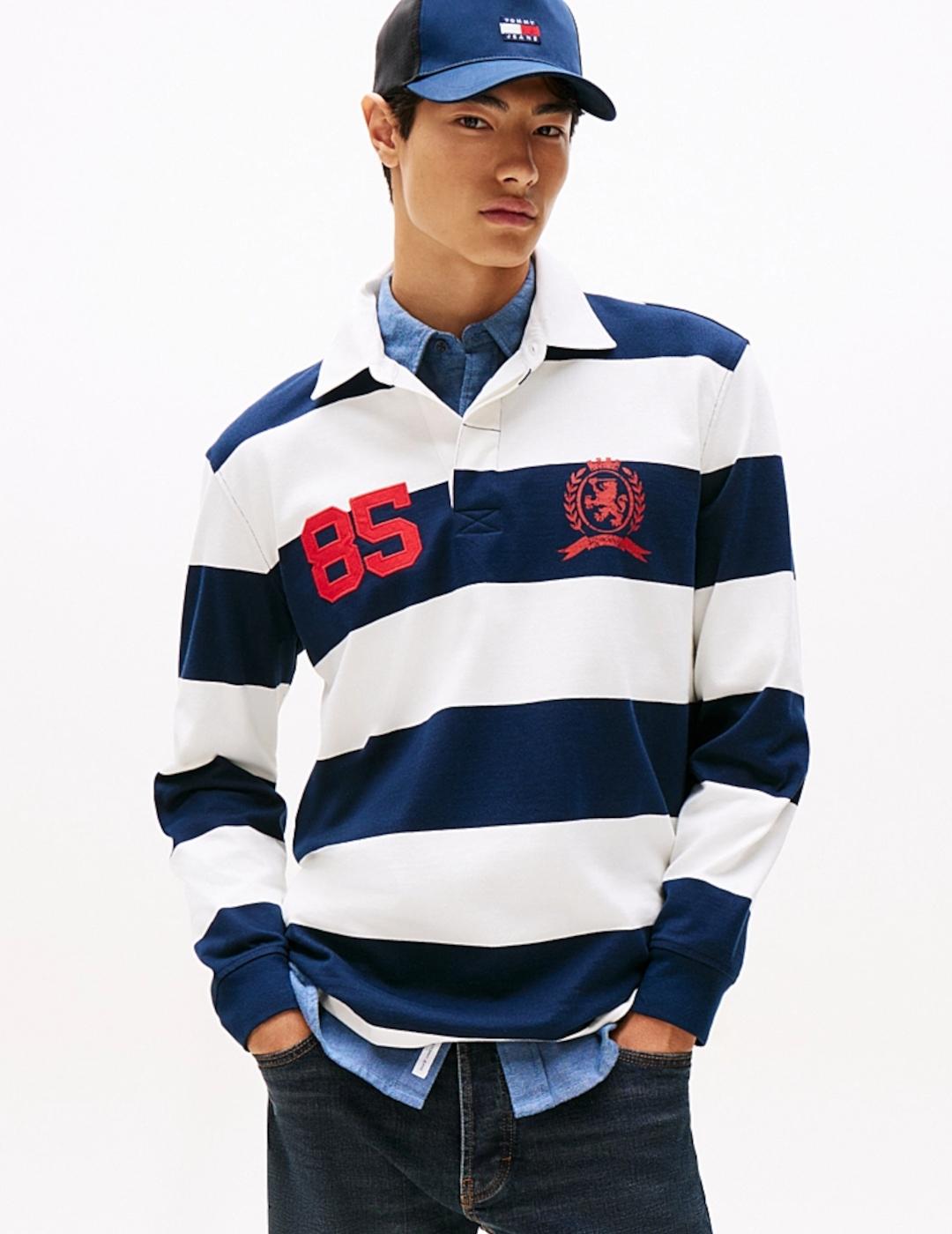 TOMMY POLO M/L RAYAS MARINO BLANCO RUGBY