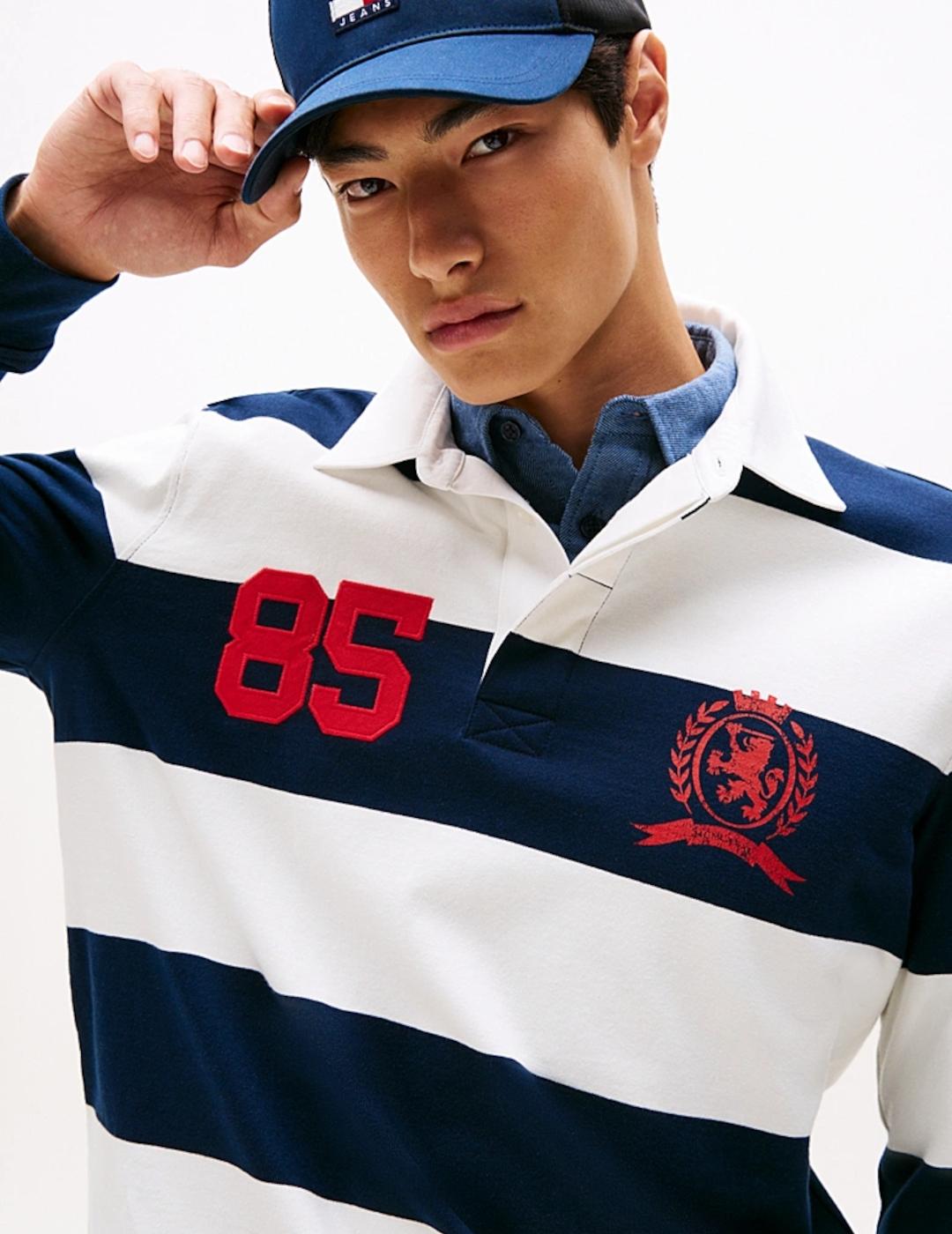 TOMMY POLO M/L RAYAS MARINO BLANCO RUGBY