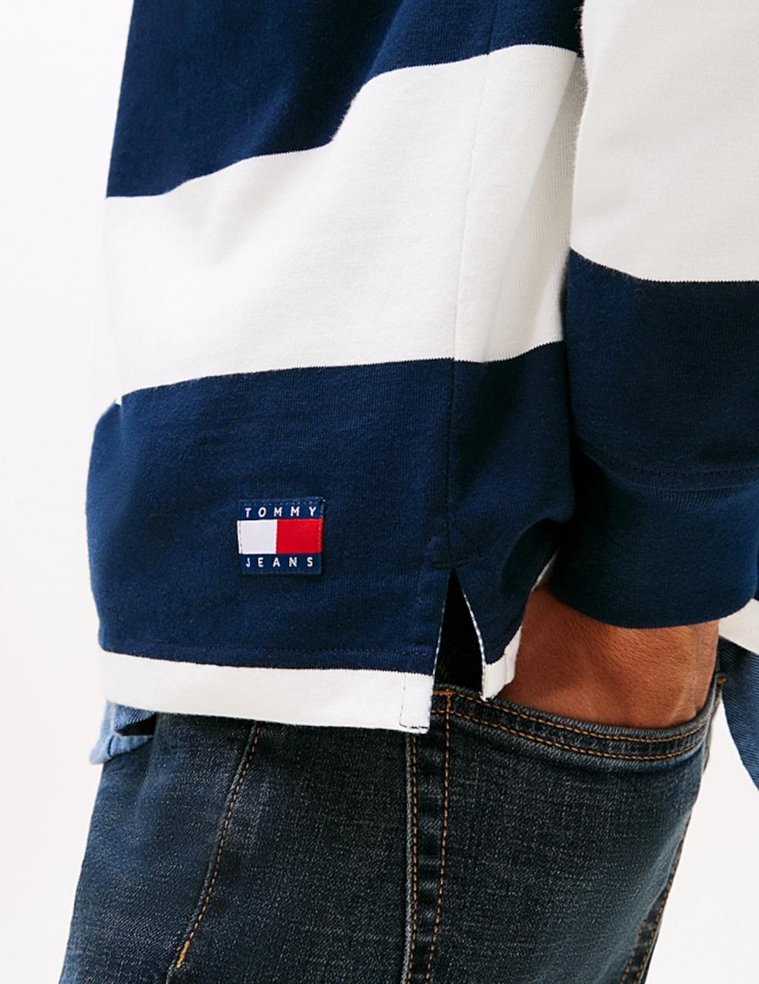 TOMMY POLO M/L RAYAS MARINO BLANCO RUGBY