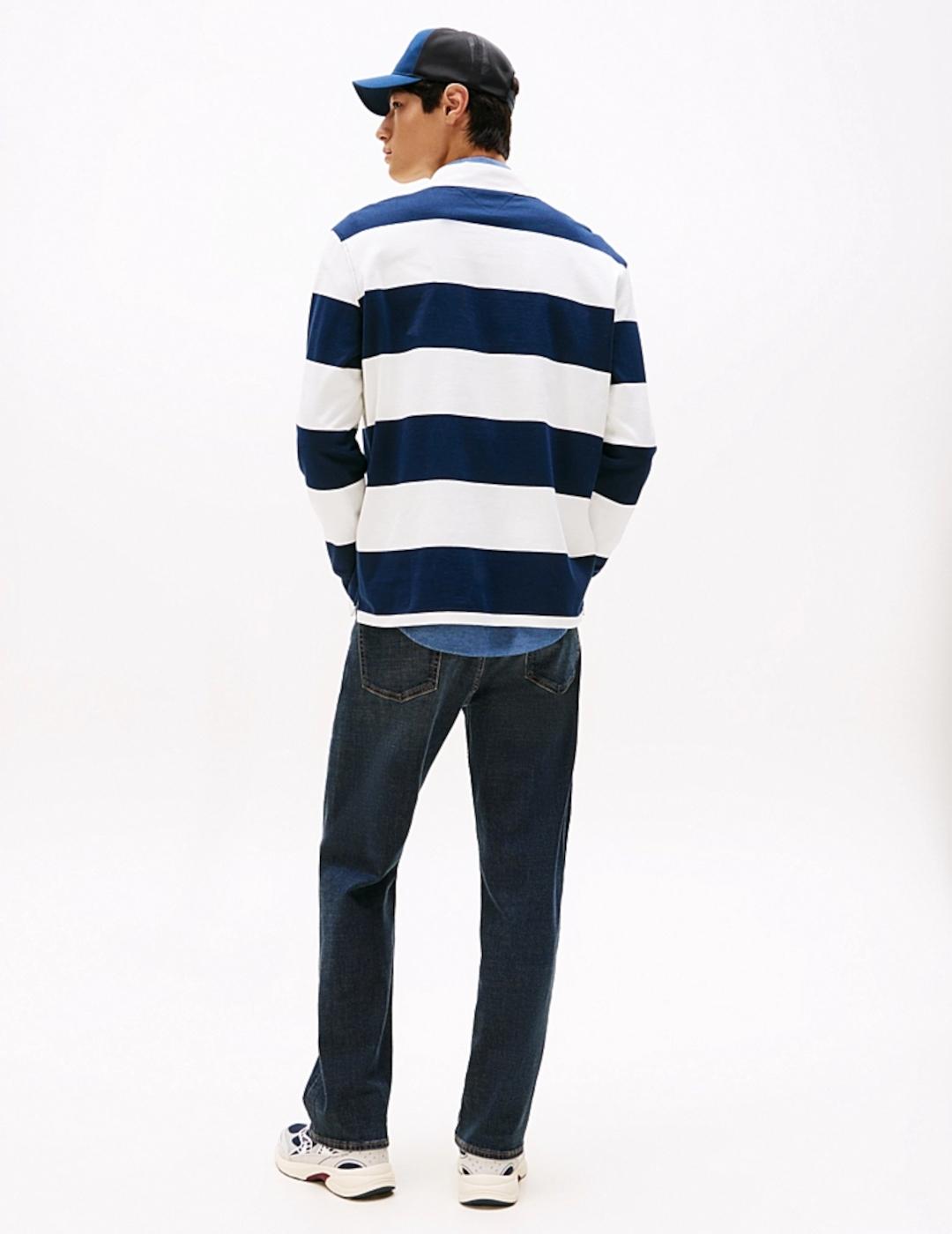 TOMMY POLO M/L RAYAS MARINO BLANCO RUGBY