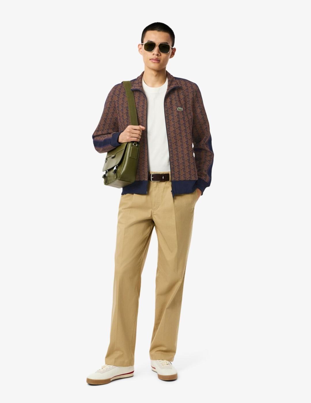 LACOSTE SUDADERA CREMALLERA ESTAMPADA MARRÓN