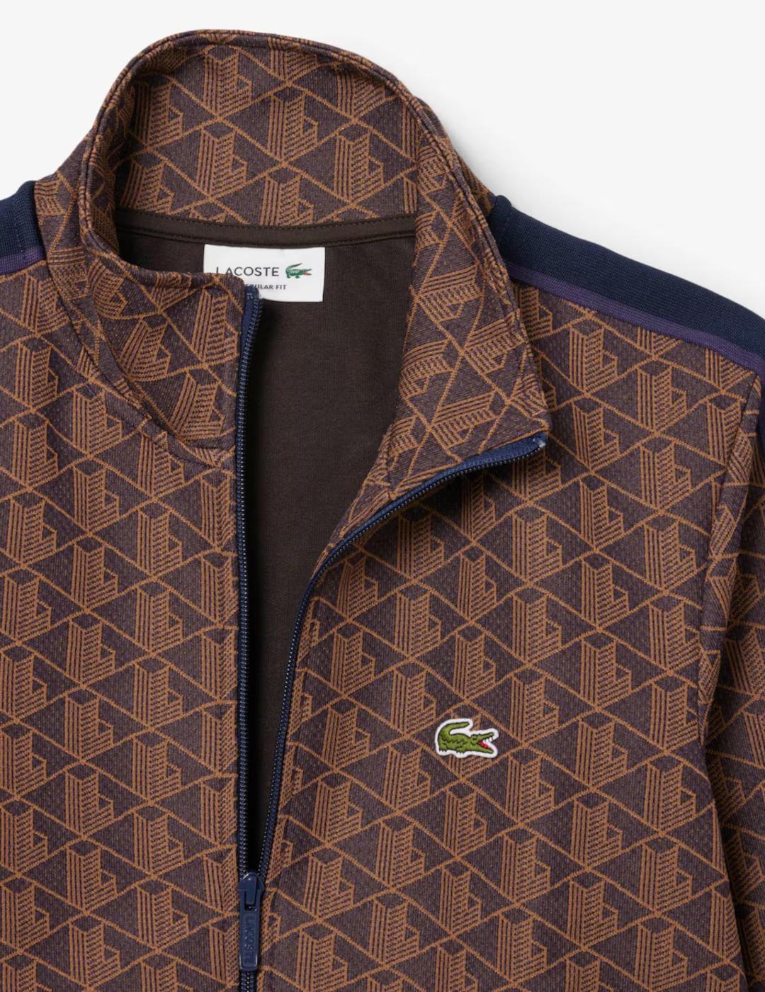 LACOSTE SUDADERA CREMALLERA ESTAMPADA MARRÓN