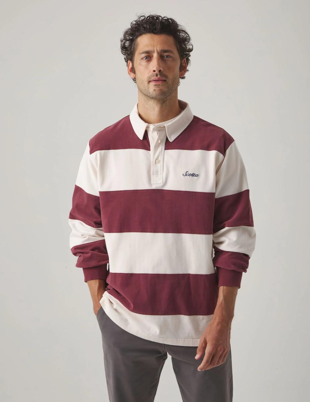 SCOTTA POLO RUGBY BURDEOS STRIPES MANGA LARGA