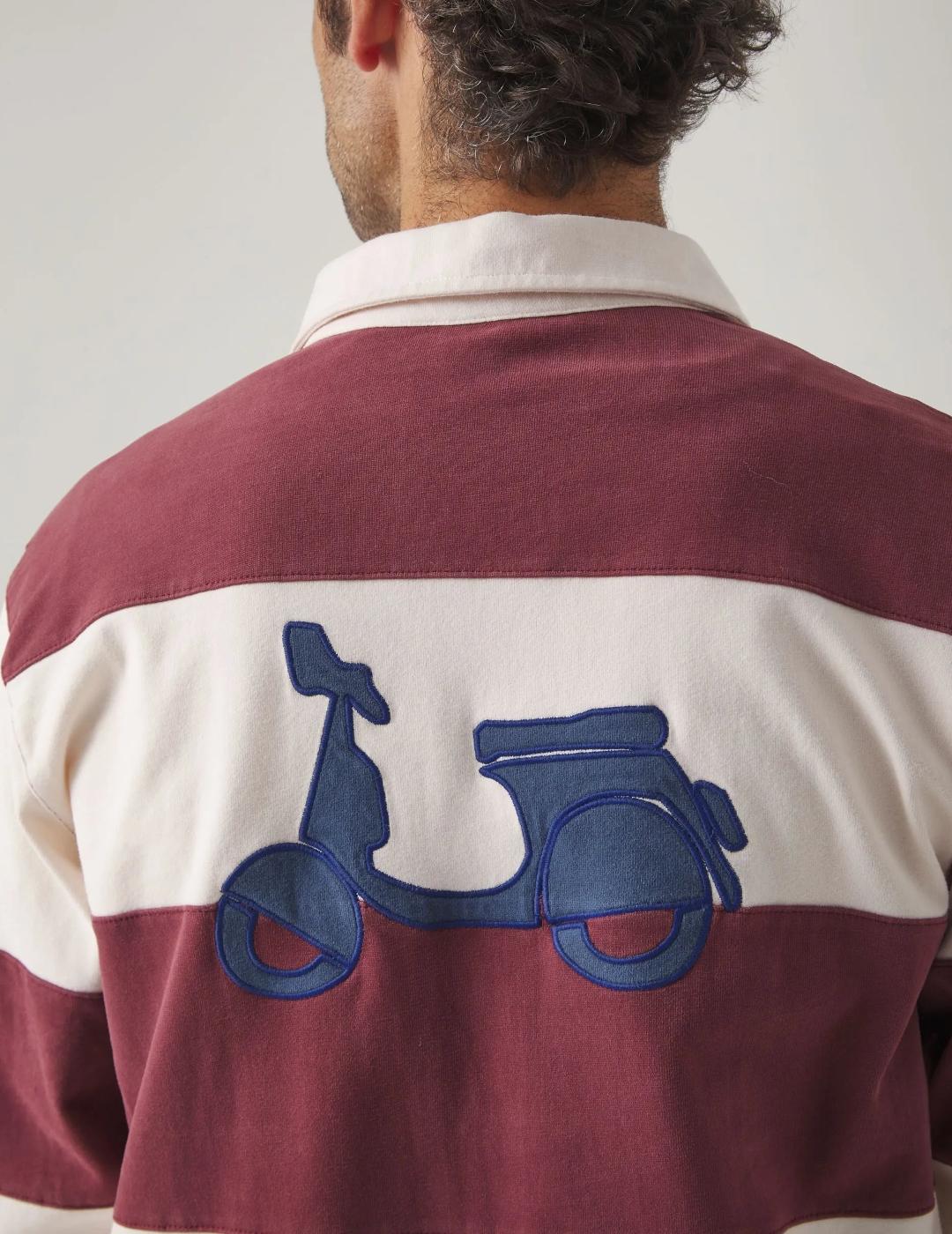 SCOTTA POLO RUGBY BURDEOS STRIPES MANGA LARGA