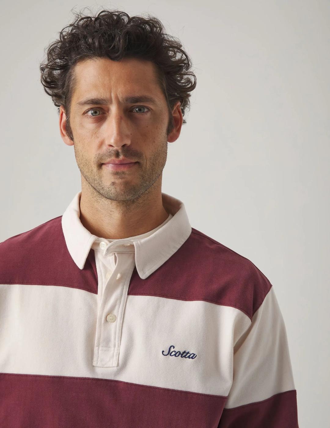 SCOTTA POLO RUGBY BURDEOS STRIPES MANGA LARGA