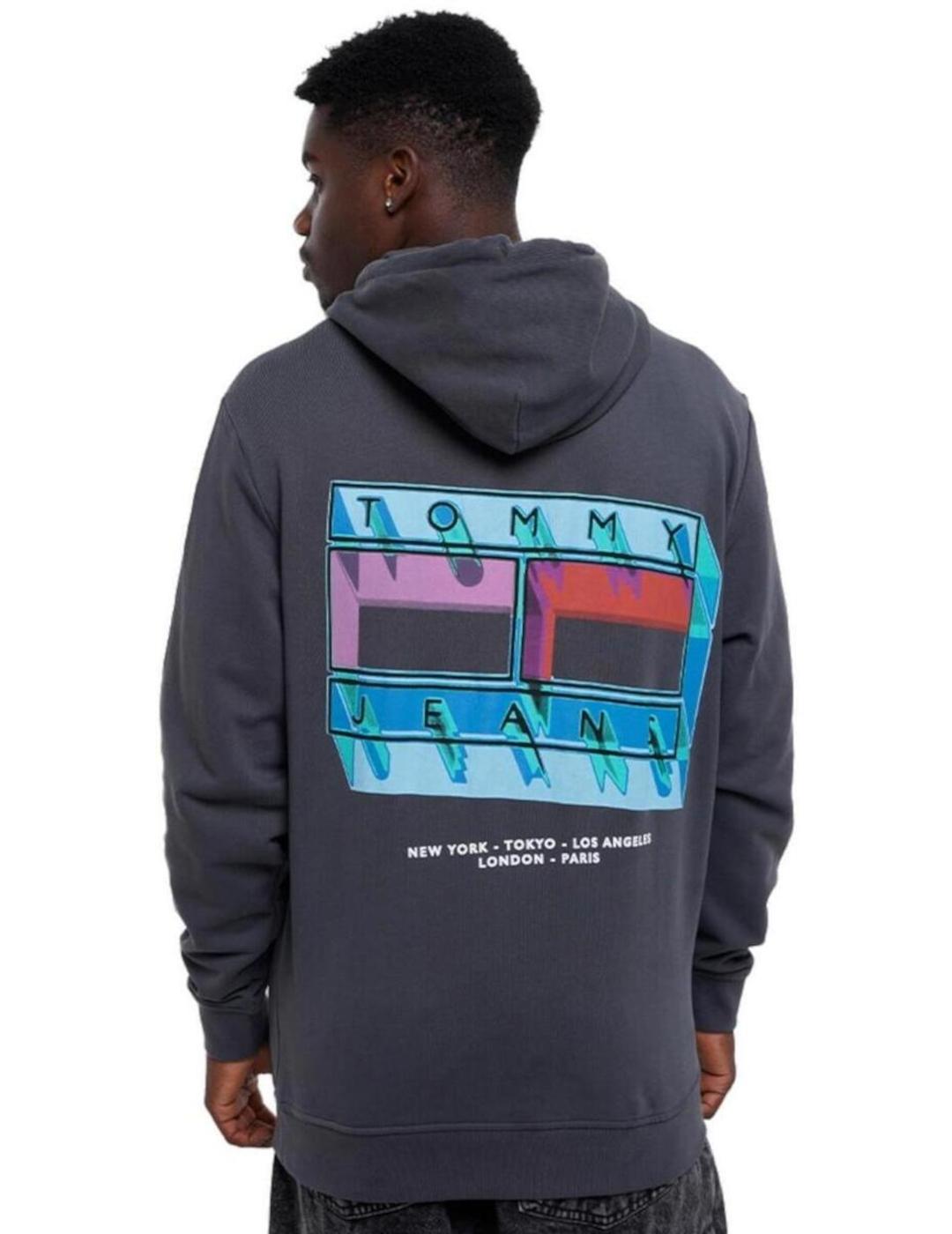 TOMMY HOODIE NEGRO LAVADO