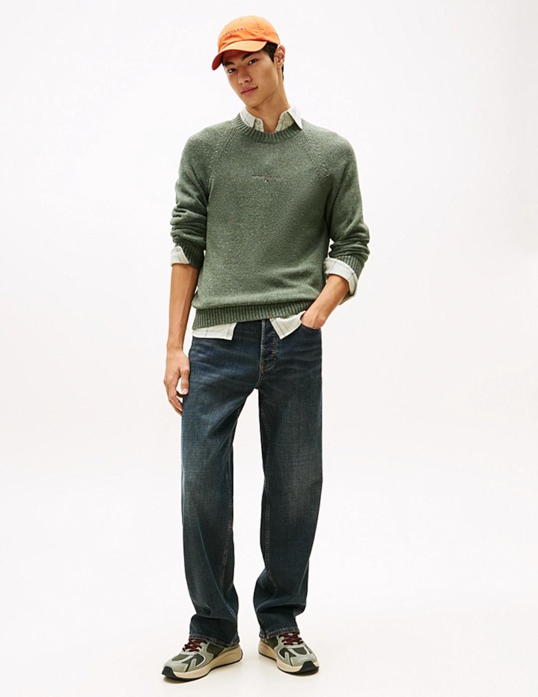 TOMMY JERSEY PEWTER GREEN SLIM LINEAR