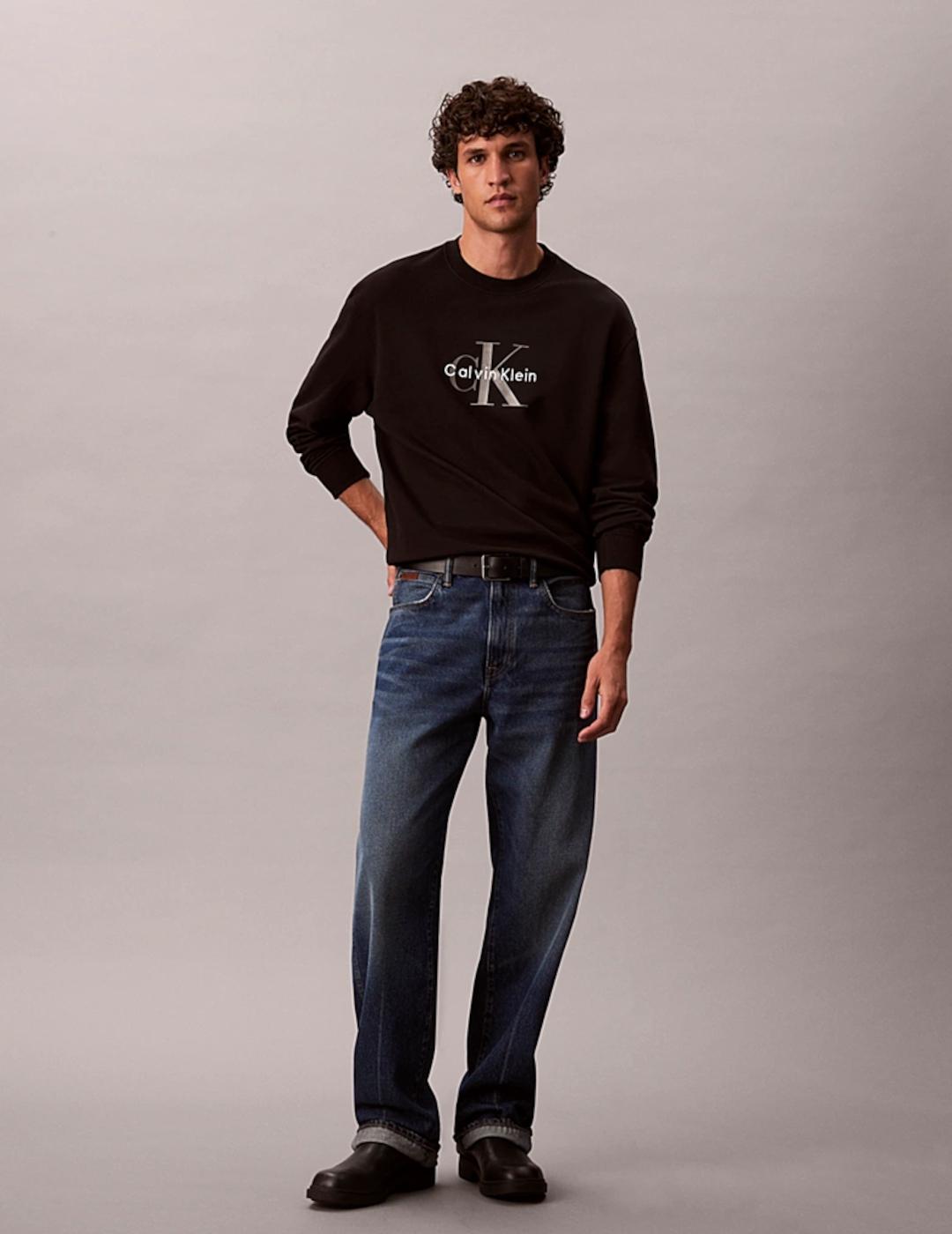 CALVIN KLEIN SUDADERA NEGRA TERRY MONOGRAM