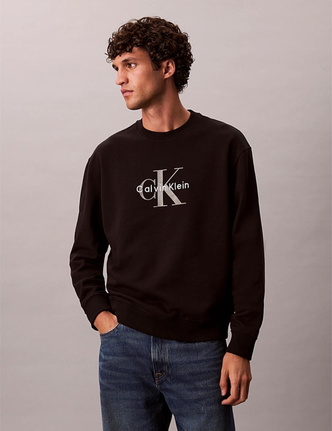 CALVIN KLEIN SUDADERA NEGRA TERRY MONOGRAM