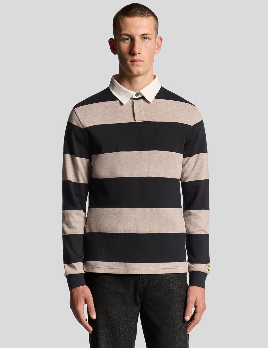 LYLE&SCOTT POLO M/L RAYAS BLANCO NEGRO RUGBY