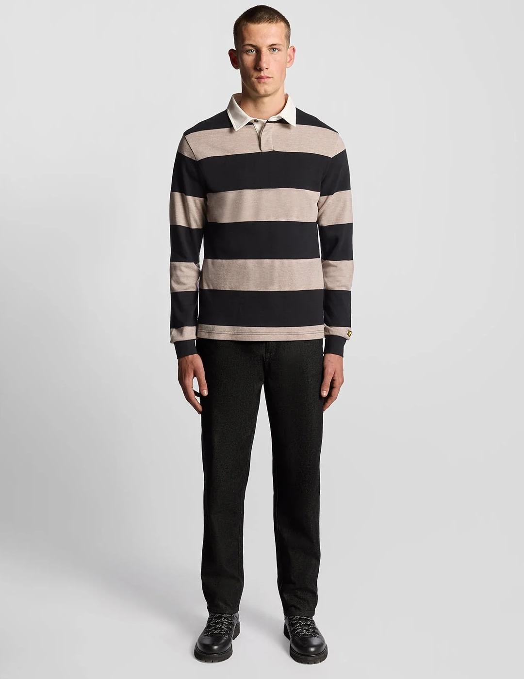 LYLE&SCOTT POLO M/L RAYAS BLANCO NEGRO RUGBY