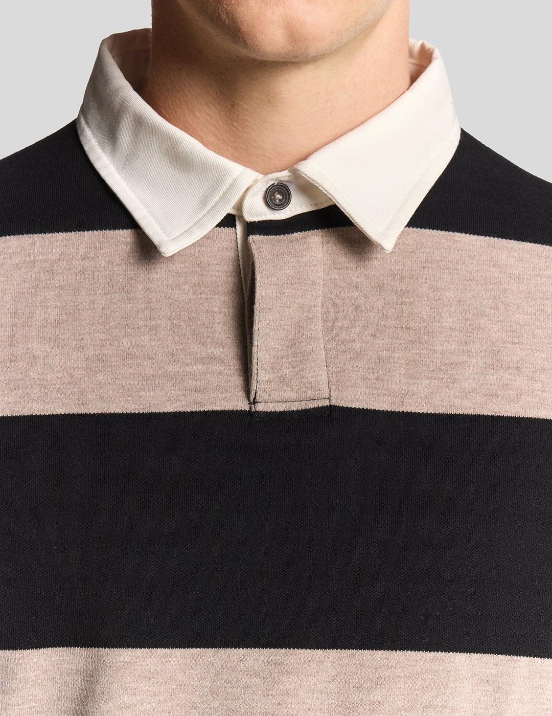LYLE&SCOTT POLO M/L RAYAS BLANCO NEGRO RUGBY