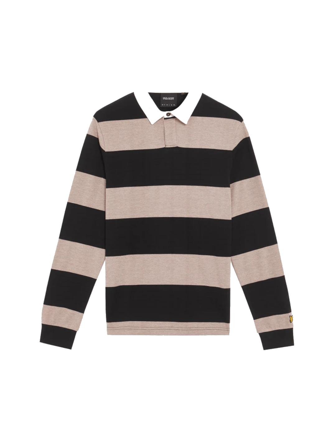 LYLE&SCOTT POLO M/L RAYAS BLANCO NEGRO RUGBY