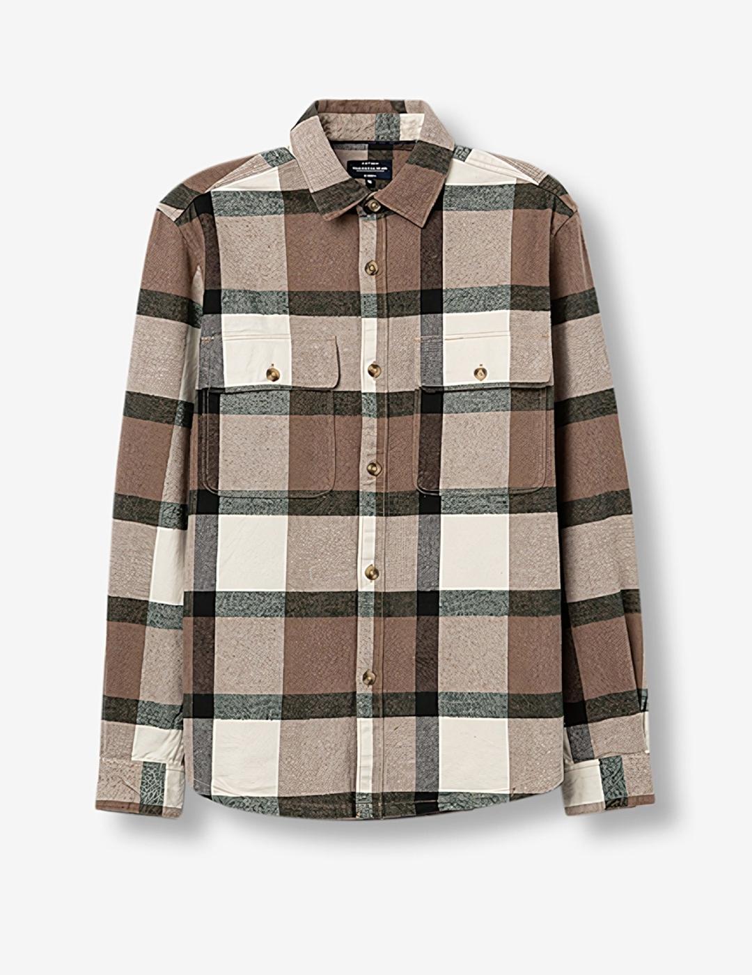 TIFFOSI CAMISA CUADROS COLTON BEIGE VERDE