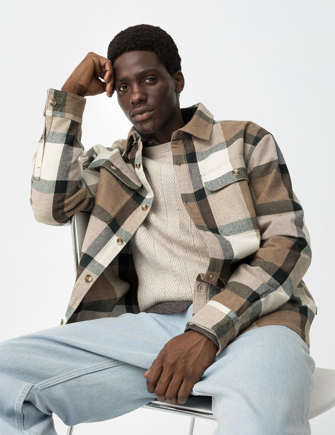 TIFFOSI CAMISA CUADROS COLTON BEIGE VERDE