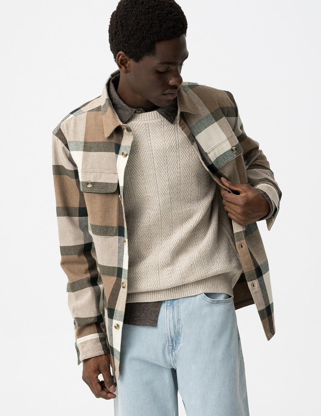 TIFFOSI CAMISA CUADROS COLTON BEIGE VERDE