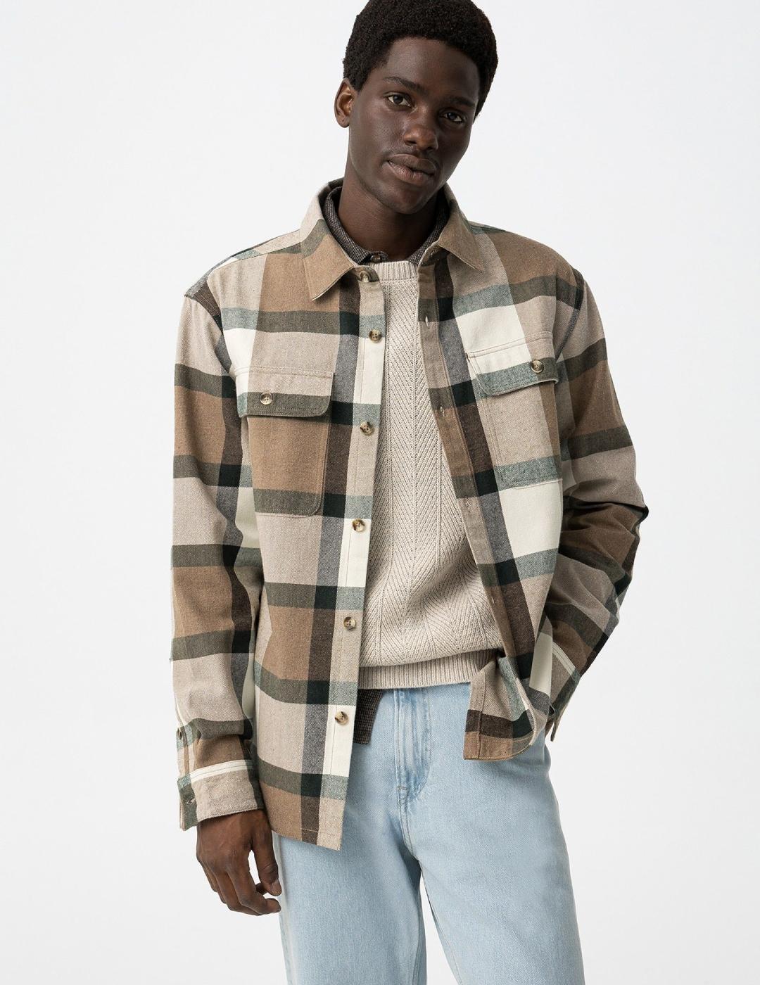 TIFFOSI CAMISA CUADROS COLTON BEIGE VERDE