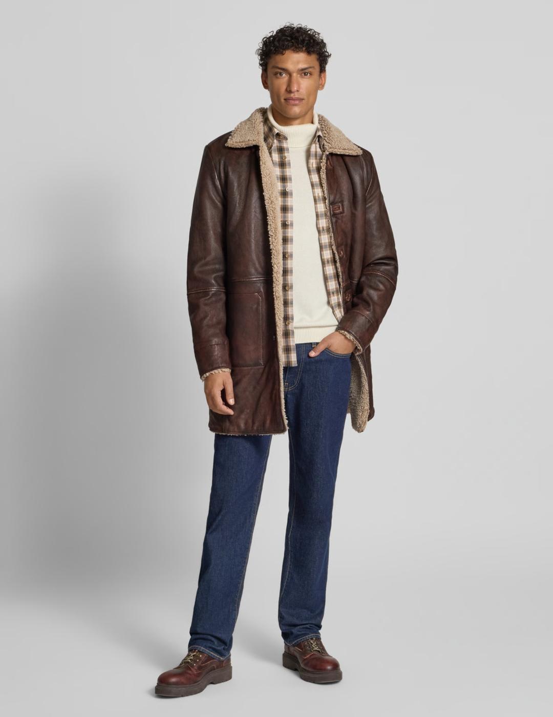 GIPSY ABRIGO MARRÓN PIEL CON BORREGUILLO