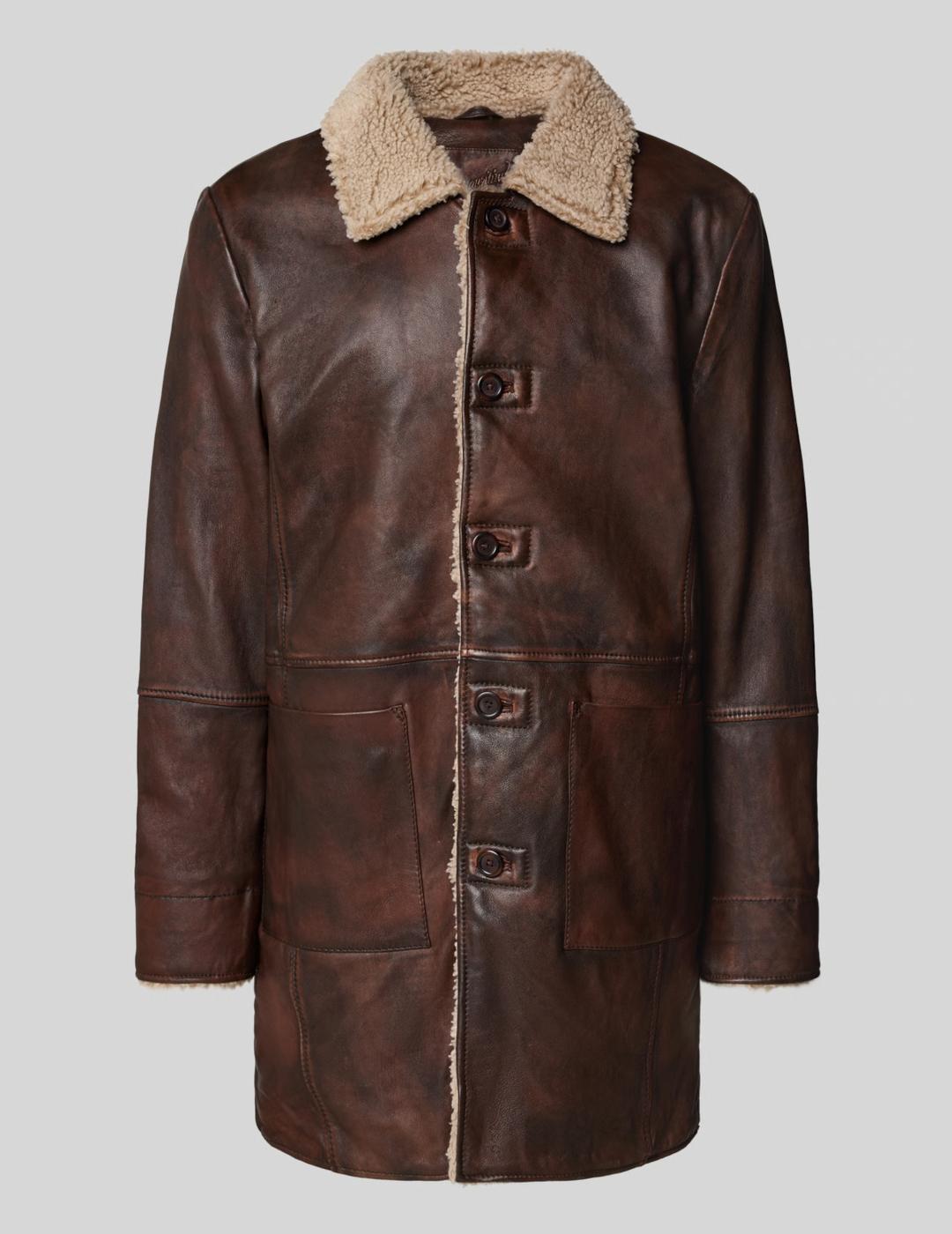 GIPSY ABRIGO MARRÓN PIEL CON BORREGUILLO