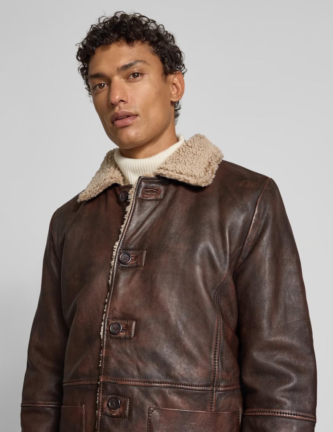 GIPSY ABRIGO MARRÓN PIEL CON BORREGUILLO