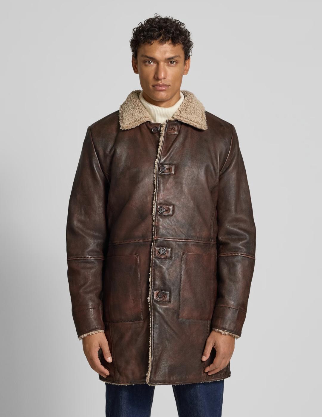 GIPSY ABRIGO MARRÓN PIEL CON BORREGUILLO