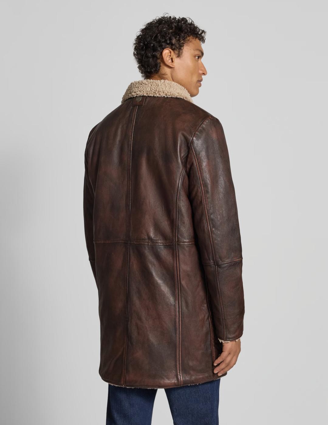 GIPSY ABRIGO MARRÓN PIEL CON BORREGUILLO