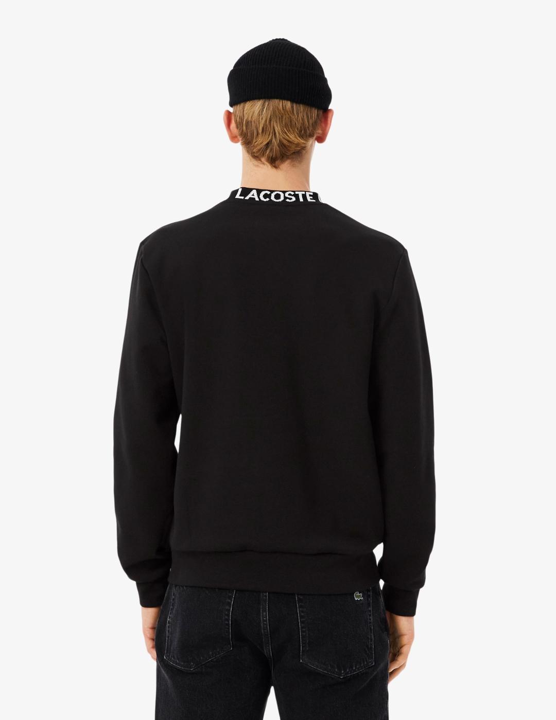 LACOSTE SUDADERA NEGRA LOGO CUELLO