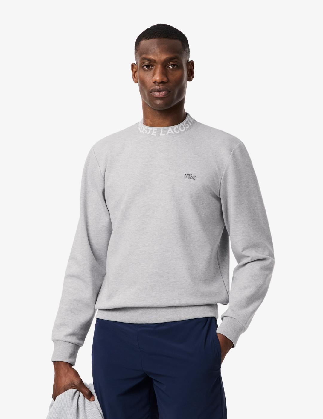 LACOSTE SUDADERA GRIS LOGO CUELLO