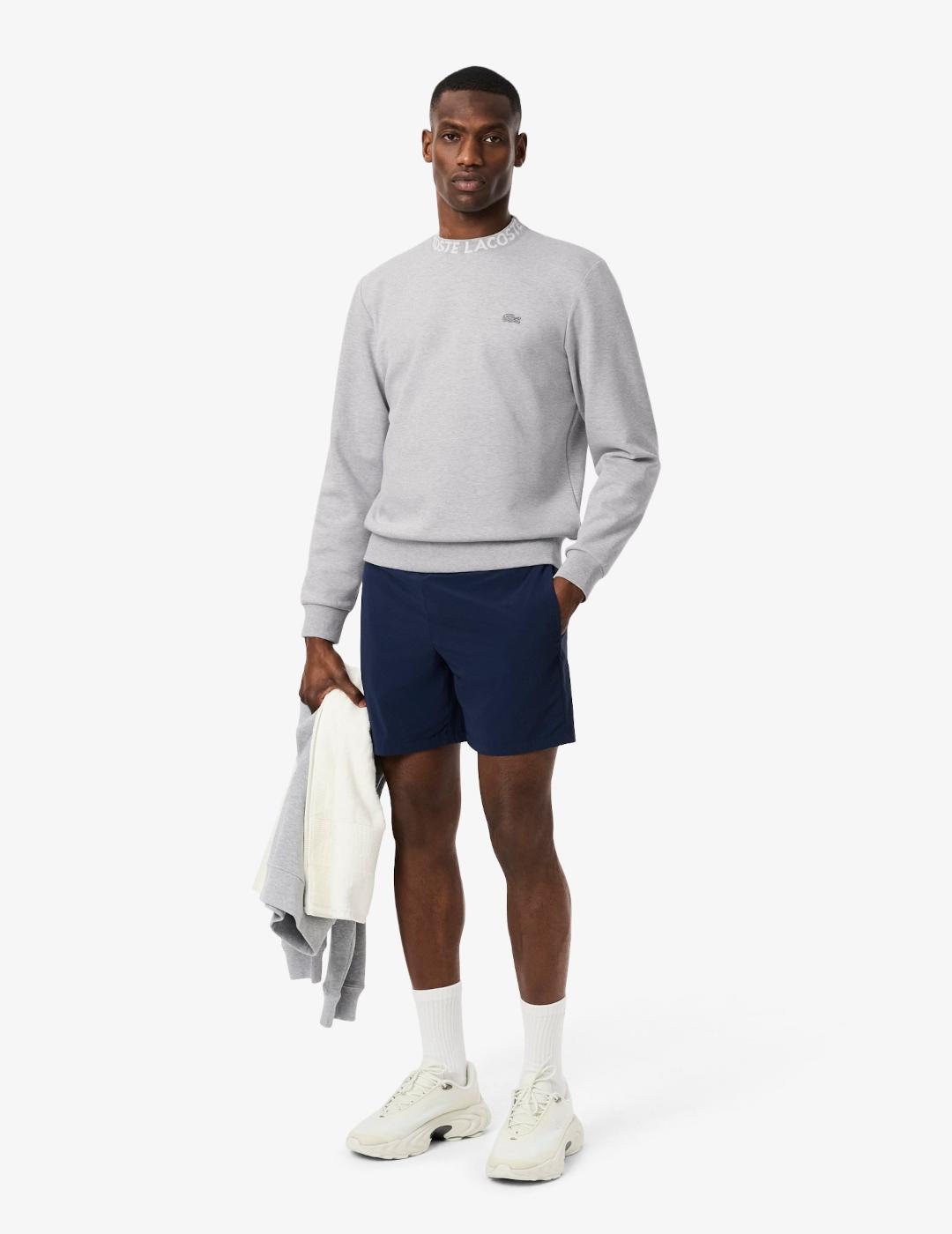 LACOSTE SUDADERA GRIS LOGO CUELLO