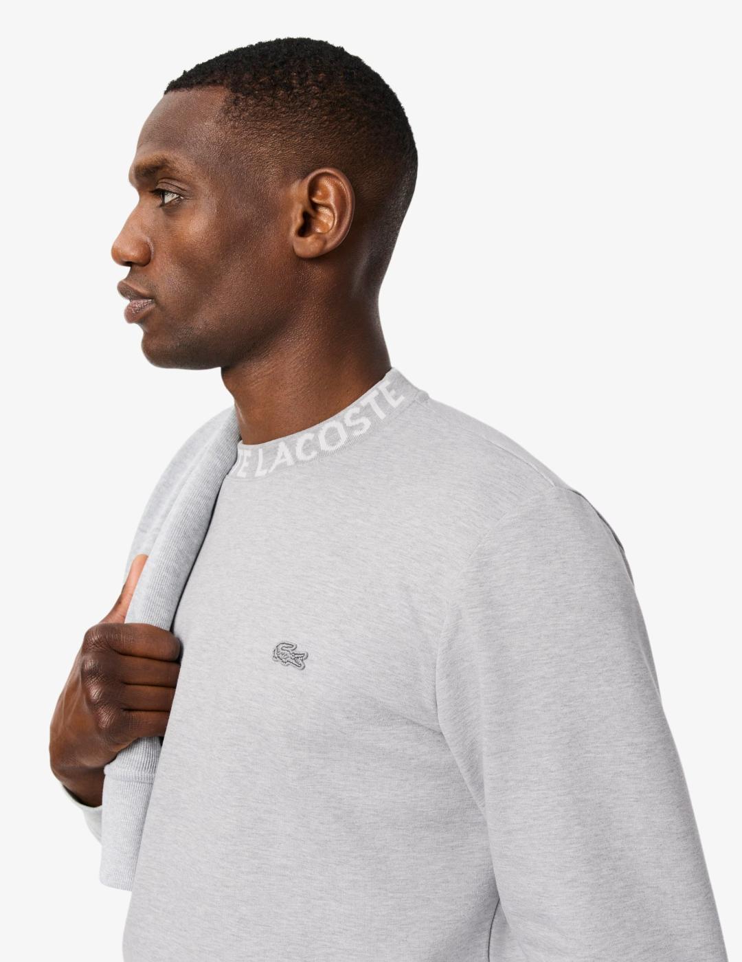 LACOSTE SUDADERA GRIS LOGO CUELLO