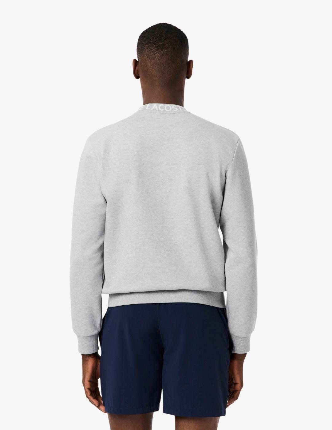 LACOSTE SUDADERA GRIS LOGO CUELLO