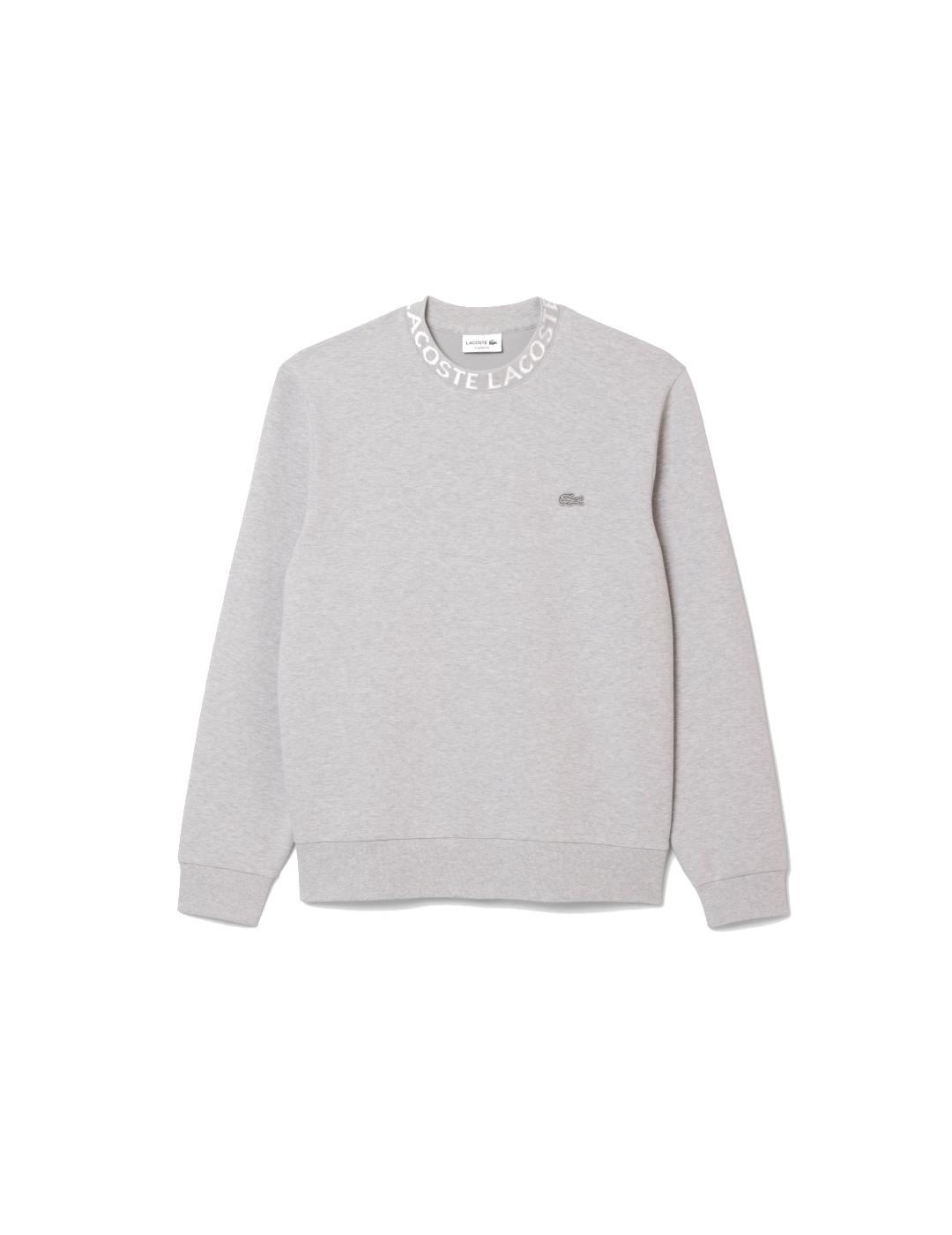 LACOSTE SUDADERA GRIS LOGO CUELLO