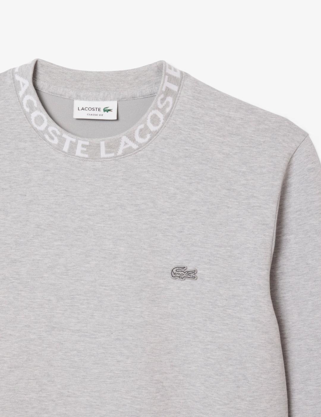LACOSTE SUDADERA GRIS LOGO CUELLO