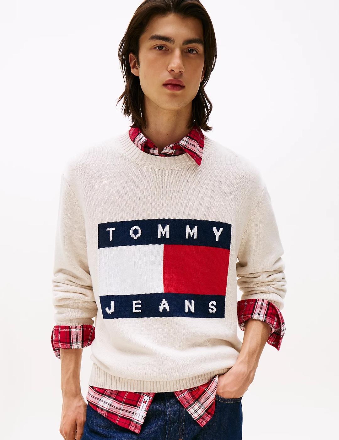 TOMMY JERSEY PUNTO ECRU LOGO