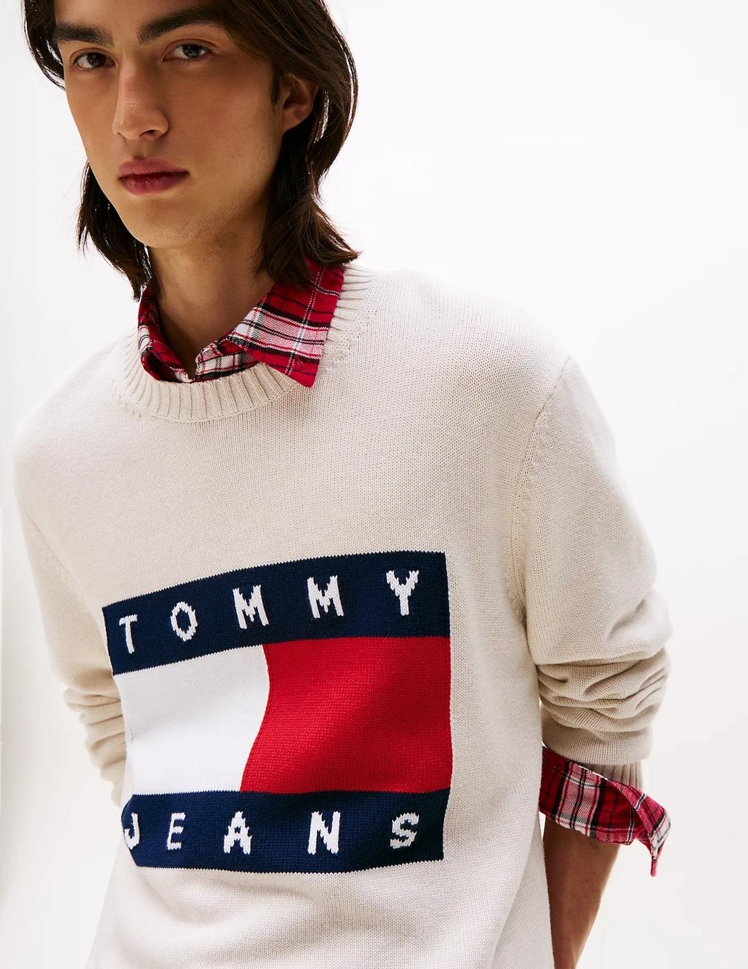 TOMMY JERSEY PUNTO ECRU LOGO