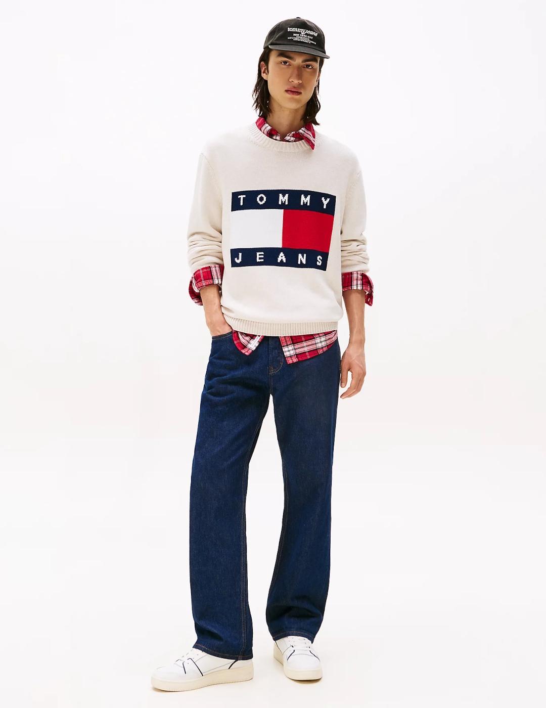 TOMMY JERSEY PUNTO ECRU LOGO