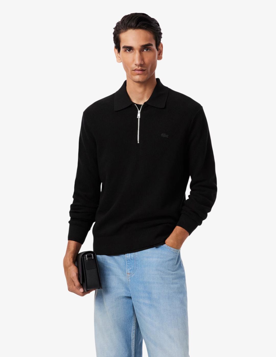 LACOSTE JERSEY NEGRO PUNTO 1/4 ZIP