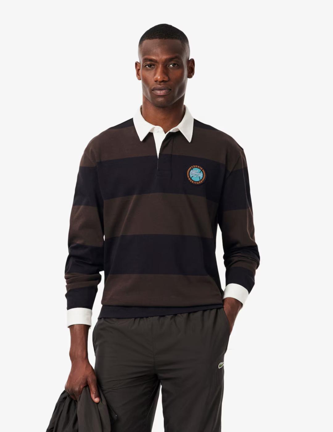 LACOSTE POLO M/L MARRON RAYAS