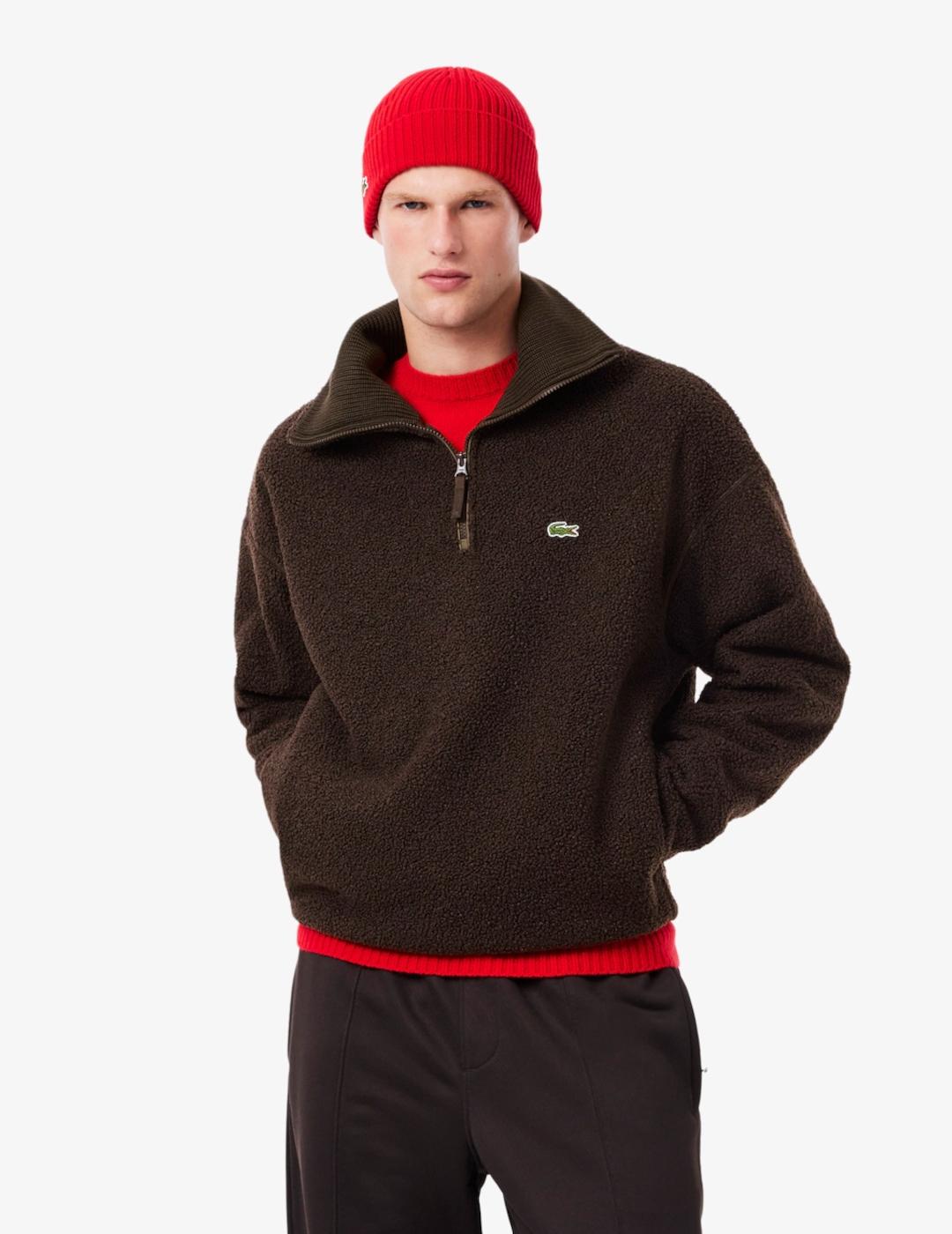 LACOSTE JERSEY ZIP MARRÓN BORREGUILLO