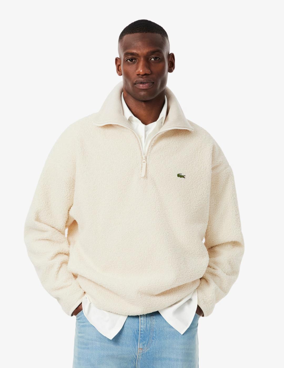 LACOSTE JERSEY ZIP BEIGE BORREGUILLO