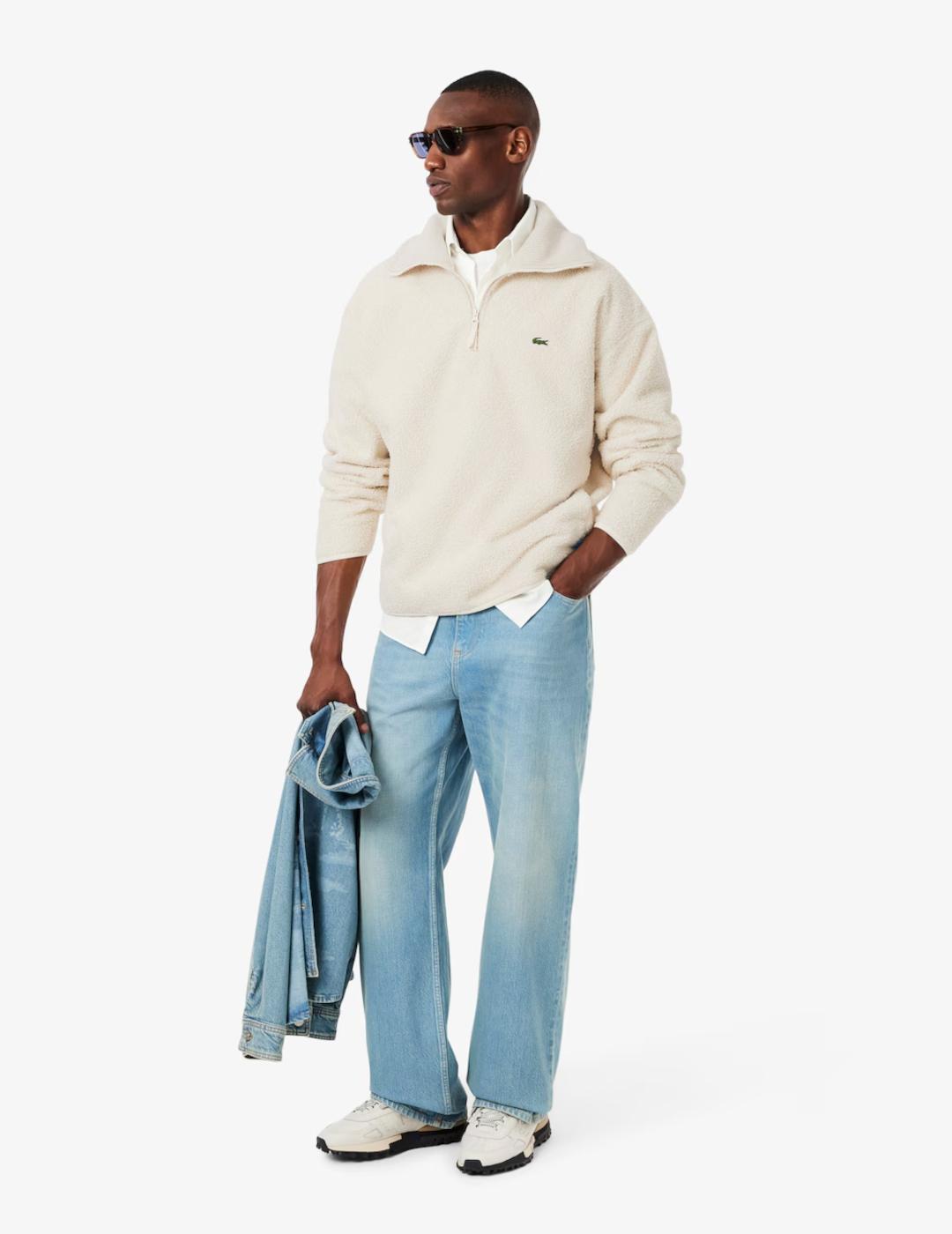 LACOSTE JERSEY ZIP BEIGE BORREGUILLO