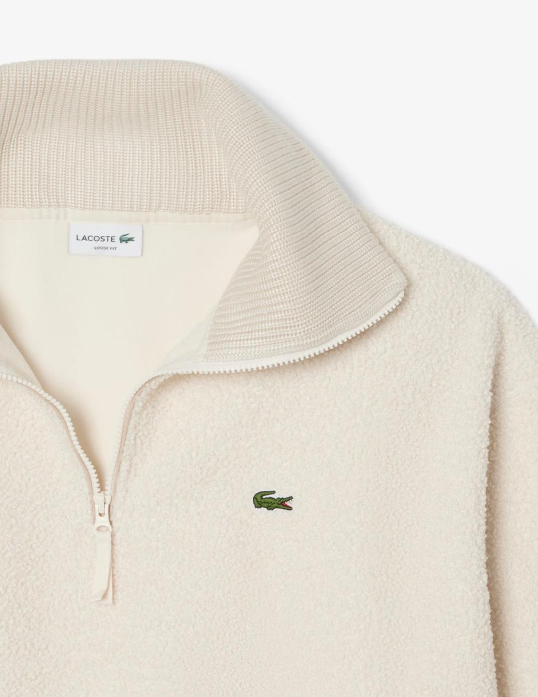 LACOSTE JERSEY ZIP BEIGE BORREGUILLO